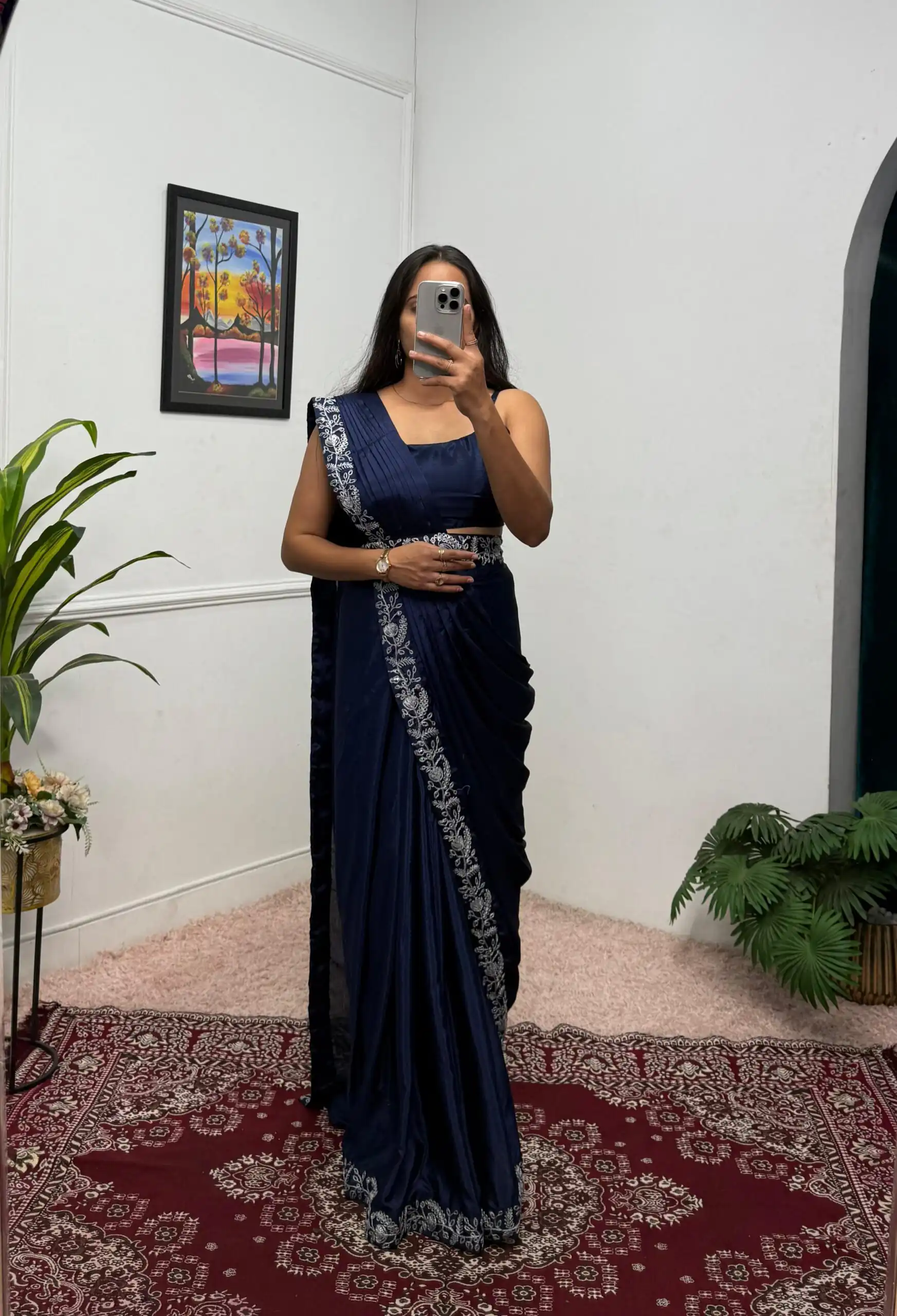 Navy Blue Chinon Embroidery Lace Work Saree | Sarees, Bollywood Sarees, Creative Sarees, Designer Sarees, Embroidered Sarees, Ethnic Saree, Modern Digital sarees, Party Wear Sarees