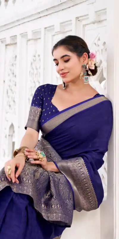 Navy Blue Chinon Zari Work Saree | Sarees, Bollywood Sarees, Creative Sarees, Designer Sarees, Embroidered Sarees, Ethnic Saree, Modern Digital sarees, Party Wear Sarees