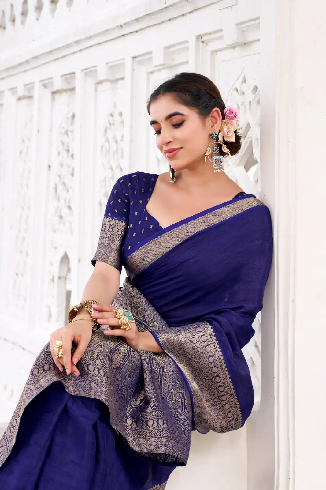 Navy Blue Chinon Zari Work Saree | Sarees, Bollywood Sarees, Creative Sarees, Designer Sarees, Embroidered Sarees, Ethnic Saree, Modern Digital sarees, Party Wear Sarees