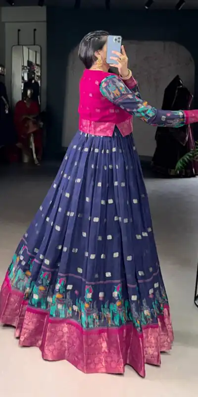 Navy Blue Cotton Kalamkari Gown | Gowns, Bollywood Gowns, Creative Gowns, Designer Gowns, Embroidered Gowns, Party Wear Gowns