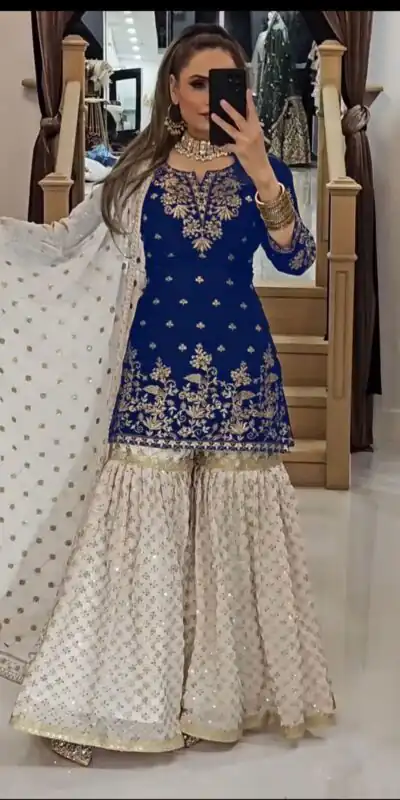 Navy Blue Fox Georgette Embroidery Lace Work Salwar Suit | Jump Suits, Tops & Bottoms, Track Suits, Salwar suit, Casual Suits, Creative suits, Designer Suits, Palazzo Suits, Party Wear Suits, Patiala Suits, Straight Suits, Trendy Wear