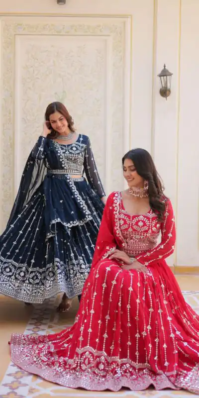 Navy Blue Fox Georgette Embroidery Work Lehenga Choli | Lehenga, Bollywood Lehenga, Creative Lehenga, Designer Lehenga, Embroidered Lehenga, Party Wear Lehenga