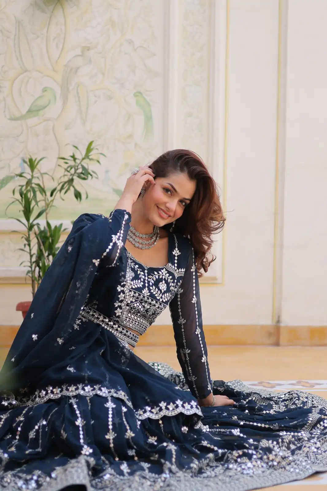 Navy Blue Fox Georgette Embroidery Work Lehenga Choli | Lehenga, Bollywood Lehenga, Creative Lehenga, Designer Lehenga, Embroidered Lehenga, Party Wear Lehenga