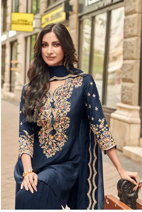 Navy Blue Georgette Embroidery Lace Work Salwar Suit | Jump Suits, Salwar suit, Casual Suits, Creative suits, Designer Suits, Palazzo Suits, Party Wear Suits, Patiala Suits, Straight Suits
