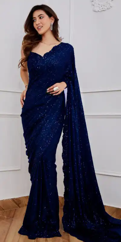 Navy Blue Georgette Embroidery Sequins Saree | Sarees, Bollywood Sarees, Creative Sarees, Designer Sarees, Embroidered Sarees, Ethnic Saree, Modern Digital sarees, Party Wear Sarees