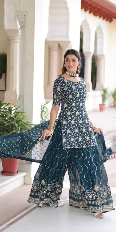 Navy Blue Georgette Embroidery Sequins Work Salwar Suit | Jump Suits, Salwar suit, Casual Suits, Creative suits, Designer Suits, Palazzo Suits, Party Wear Suits, Patiala Suits, Straight Suits