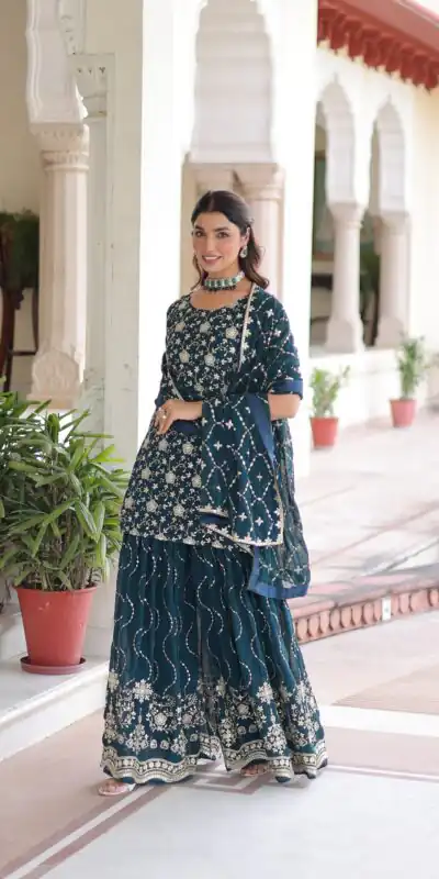 Navy Blue Georgette Embroidery Sequins Work Salwar Suit | Jump Suits, Salwar suit, Casual Suits, Creative suits, Designer Suits, Palazzo Suits, Party Wear Suits, Patiala Suits, Straight Suits
