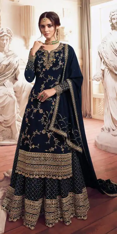Navy Blue Georgette Embroidery Work Salwar Suit | Jump Suits, Salwar suit, Casual Suits, Creative suits, Designer Suits, Palazzo Suits, Party Wear Suits, Patiala Suits, Straight Suits