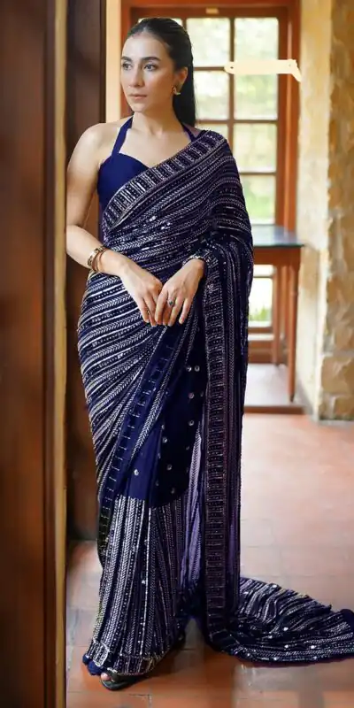 Navy Blue Georgette Embroidery Work Saree | Sarees, Bollywood Sarees, Creative Sarees, Designer Sarees, Embroidered Sarees, Ethnic Saree, Modern Digital sarees, Party Wear Sarees
