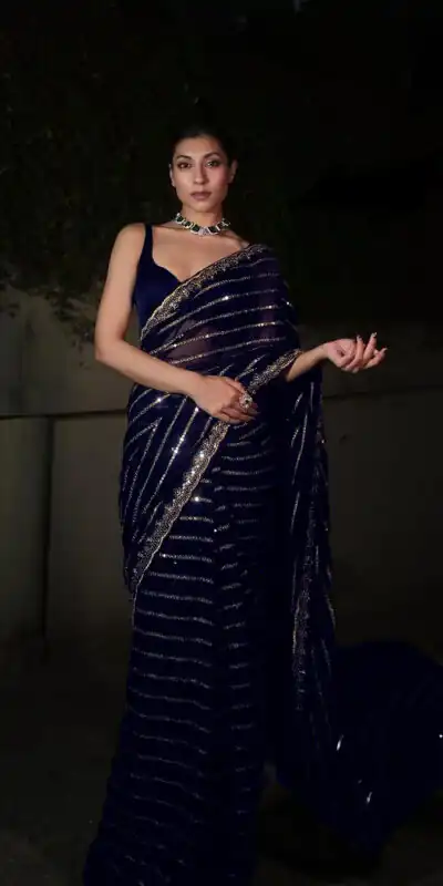 Navy Blue Georgette Embroidery Work Saree | Sarees, Bollywood Sarees, Creative Sarees, Designer Sarees, Embroidered Sarees, Ethnic Saree, Modern Digital sarees, Party Wear Sarees