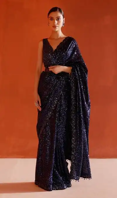 Navy blue Georgette Khichdi Work Saree | Sarees, Bollywood Sarees, Creative Sarees, Designer Sarees, Embroidered Sarees, Ethnic Saree, Modern Digital sarees, Party Wear Sarees