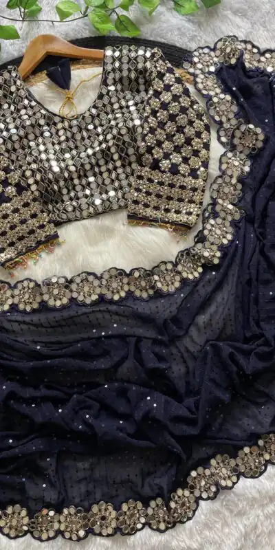 Navy blue Georgette Sequence Work Saree | Sarees, Bollywood Sarees, Creative Sarees, Designer Sarees, Embroidered Sarees, Ethnic Saree, Modern Digital sarees, Party Wear Sarees