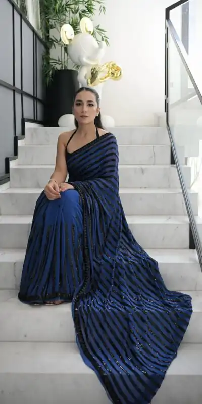 Navy Blue Georgette Sequence Work Saree | Sarees, Bollywood Sarees, Creative Sarees, Designer Sarees, Embroidered Sarees, Ethnic Saree, Modern Digital sarees, Party Wear Sarees