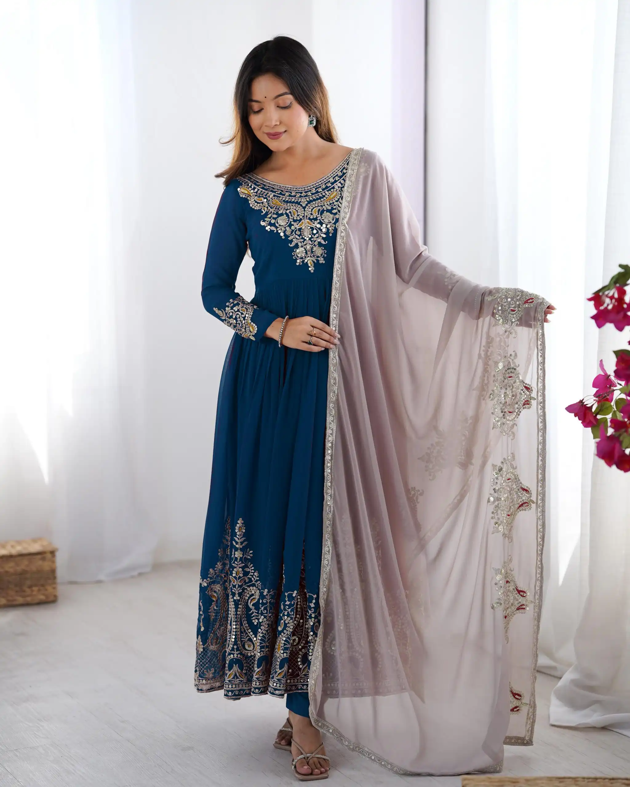 Navy Blue Georgette With Embroidery Work Gown | Jump Suits, Salwar suit, Casual Suits, Creative suits, Designer Suits, Palazzo Suits, Party Wear Suits, Patiala Suits, Straight Suits