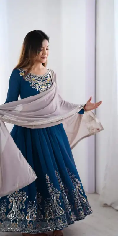Navy Blue Georgette With Embroidery Work Gown | Jump Suits, Salwar suit, Casual Suits, Creative suits, Designer Suits, Palazzo Suits, Party Wear Suits, Patiala Suits, Straight Suits