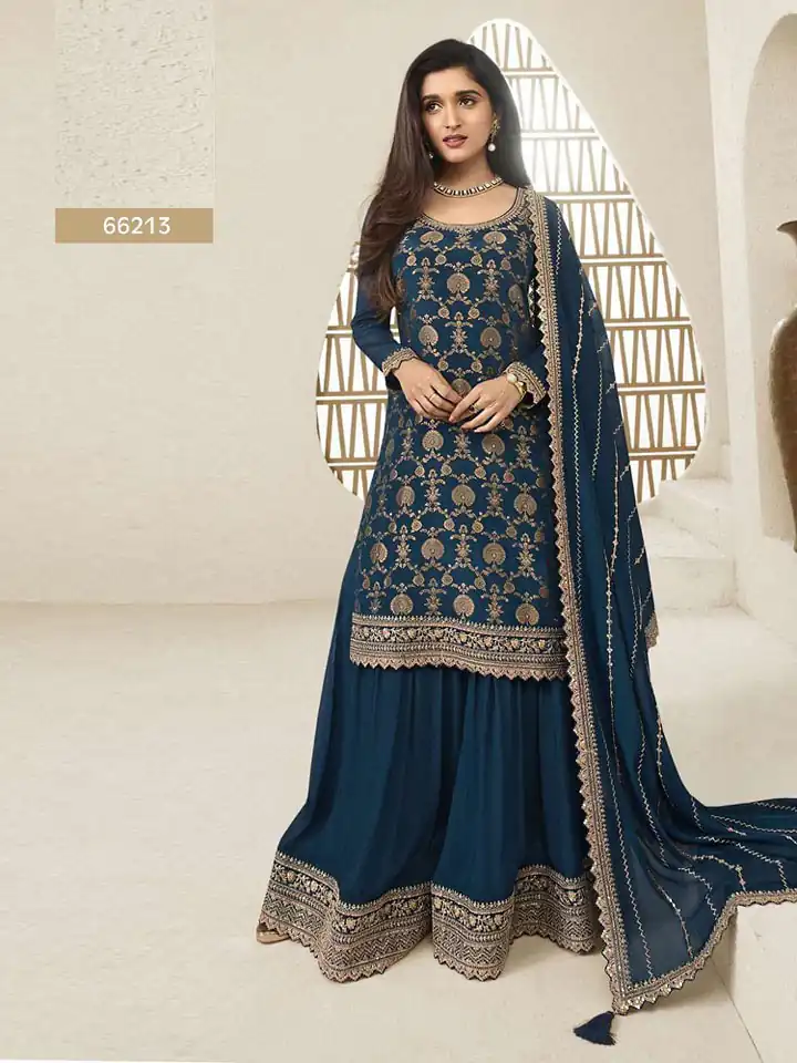 Navy Blue Jacquard Silk Chinon Multi Work Salwar Suit | Jump Suits, Salwar suit, Casual Suits, Creative suits, Designer Suits, Palazzo Suits, Party Wear Suits, Patiala Suits, Straight Suits