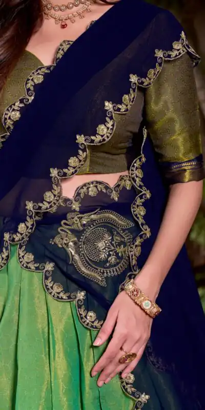 Navy Blue Kanchipuram Weaving Lehenga Choli | Lehenga, Bollywood Lehenga, Creative Lehenga, Designer Lehenga, Embroidered Lehenga, Party Wear Lehenga