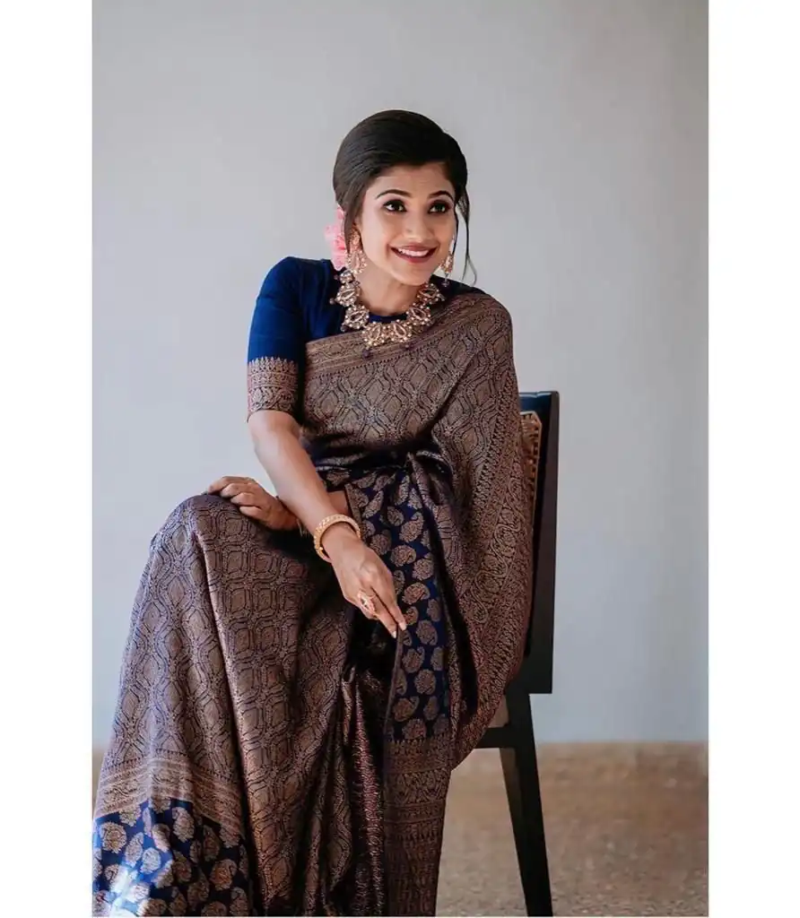 Navy Blue Lichi Silk Jacquard Lace Saree | Sarees, Bollywood Sarees, Creative Sarees, Designer Sarees, Embroidered Sarees, Ethnic Saree, Modern Digital sarees, Party Wear Sarees