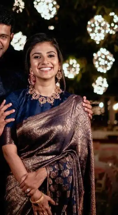 Navy Blue Lichi Silk Jacquard Lace Saree | Sarees, Bollywood Sarees, Creative Sarees, Designer Sarees, Embroidered Sarees, Ethnic Saree, Modern Digital sarees, Party Wear Sarees