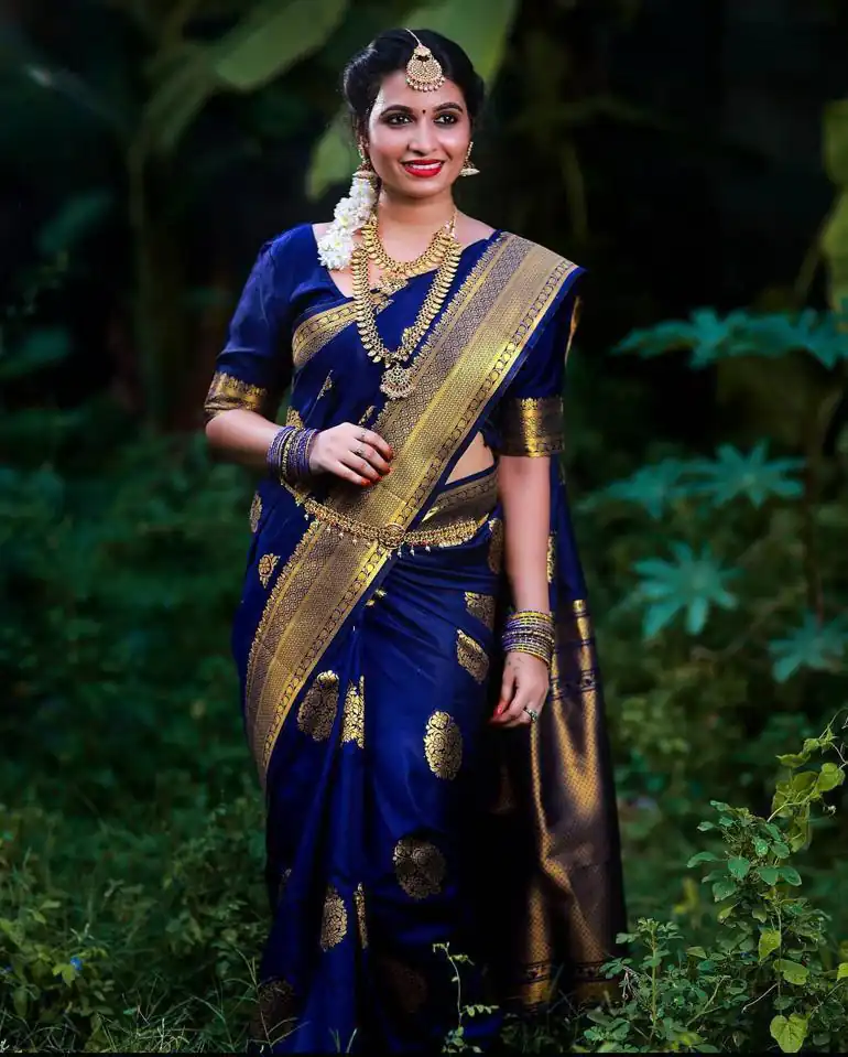 Navy Blue Lichi Silk Saree | Sarees, Bollywood Sarees, Creative Sarees, Designer Sarees, Embroidered Sarees, Ethnic Saree, Modern Digital sarees, Party Wear Sarees