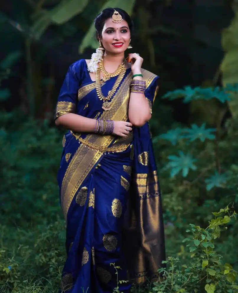 Navy Blue Lichi Silk Saree | Sarees, Bollywood Sarees, Creative Sarees, Designer Sarees, Embroidered Sarees, Ethnic Saree, Modern Digital sarees, Party Wear Sarees