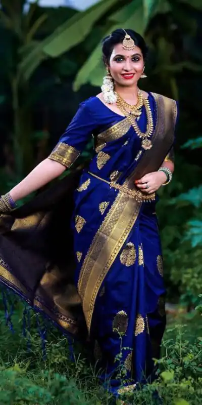 Navy Blue Lichi Silk Saree | Sarees, Bollywood Sarees, Creative Sarees, Designer Sarees, Embroidered Sarees, Ethnic Saree, Modern Digital sarees, Party Wear Sarees