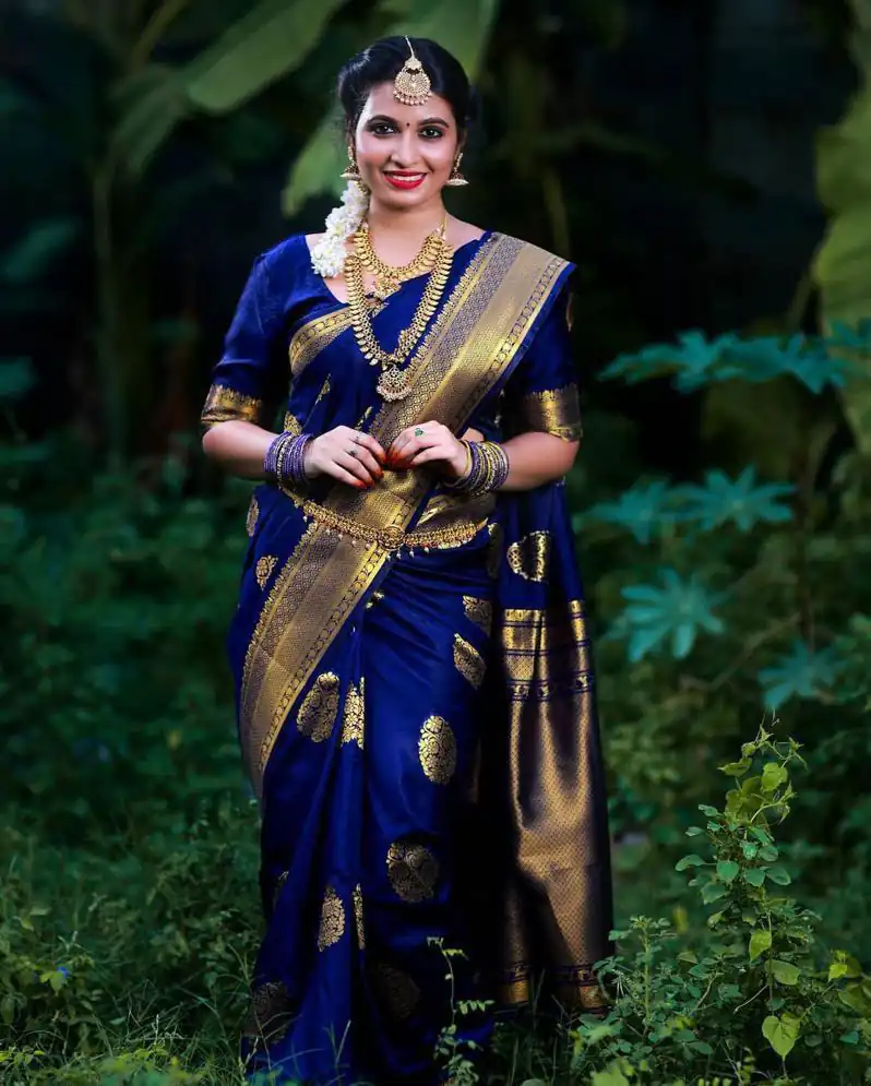 Navy Blue Lichi Silk Saree | Sarees, Bollywood Sarees, Creative Sarees, Designer Sarees, Embroidered Sarees, Ethnic Saree, Modern Digital sarees, Party Wear Sarees