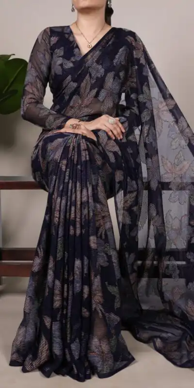 Navy Blue Lurex Floral Viscose Saree | Sarees, Bollywood Sarees, Creative Sarees, Designer Sarees, Embroidered Sarees, Ethnic Saree, Modern Digital sarees, Party Wear Sarees