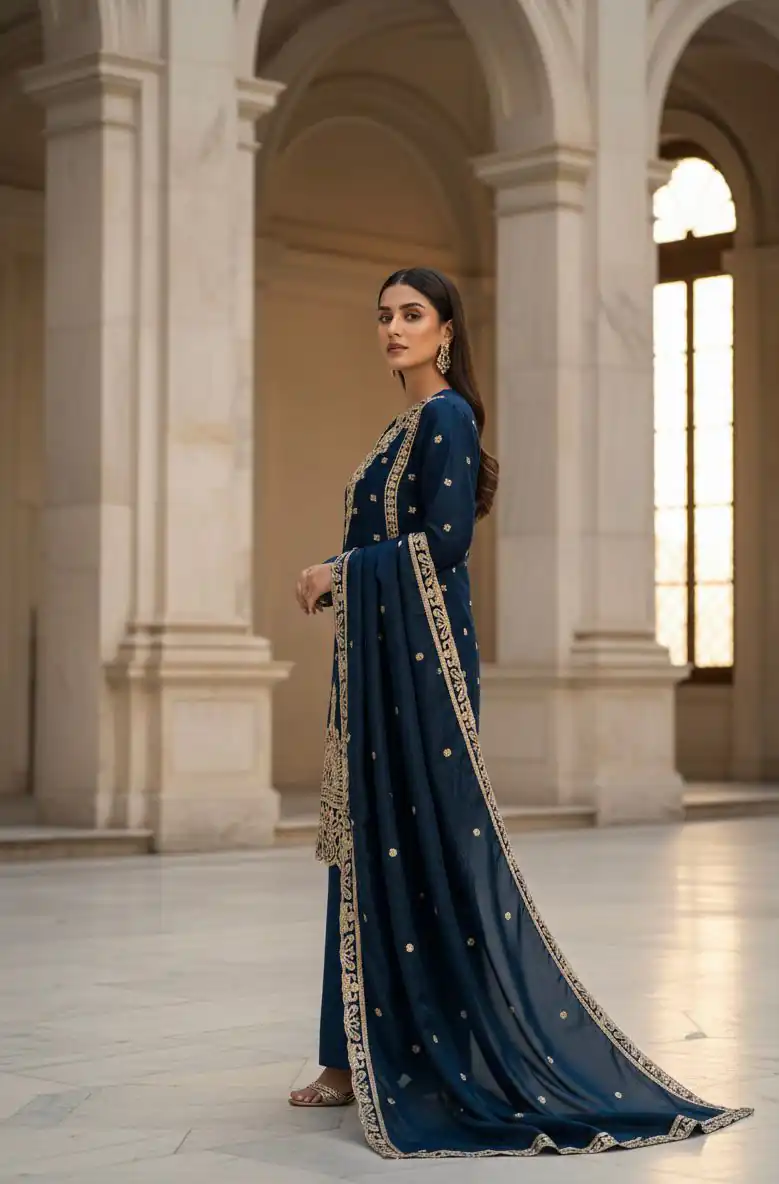 Navy Blue Organza Silk Embroidery Work Salwar Suit | Jump Suits, Salwar suit, Casual Suits, Creative suits, Designer Suits, Palazzo Suits, Party Wear Suits, Patiala Suits, Straight Suits