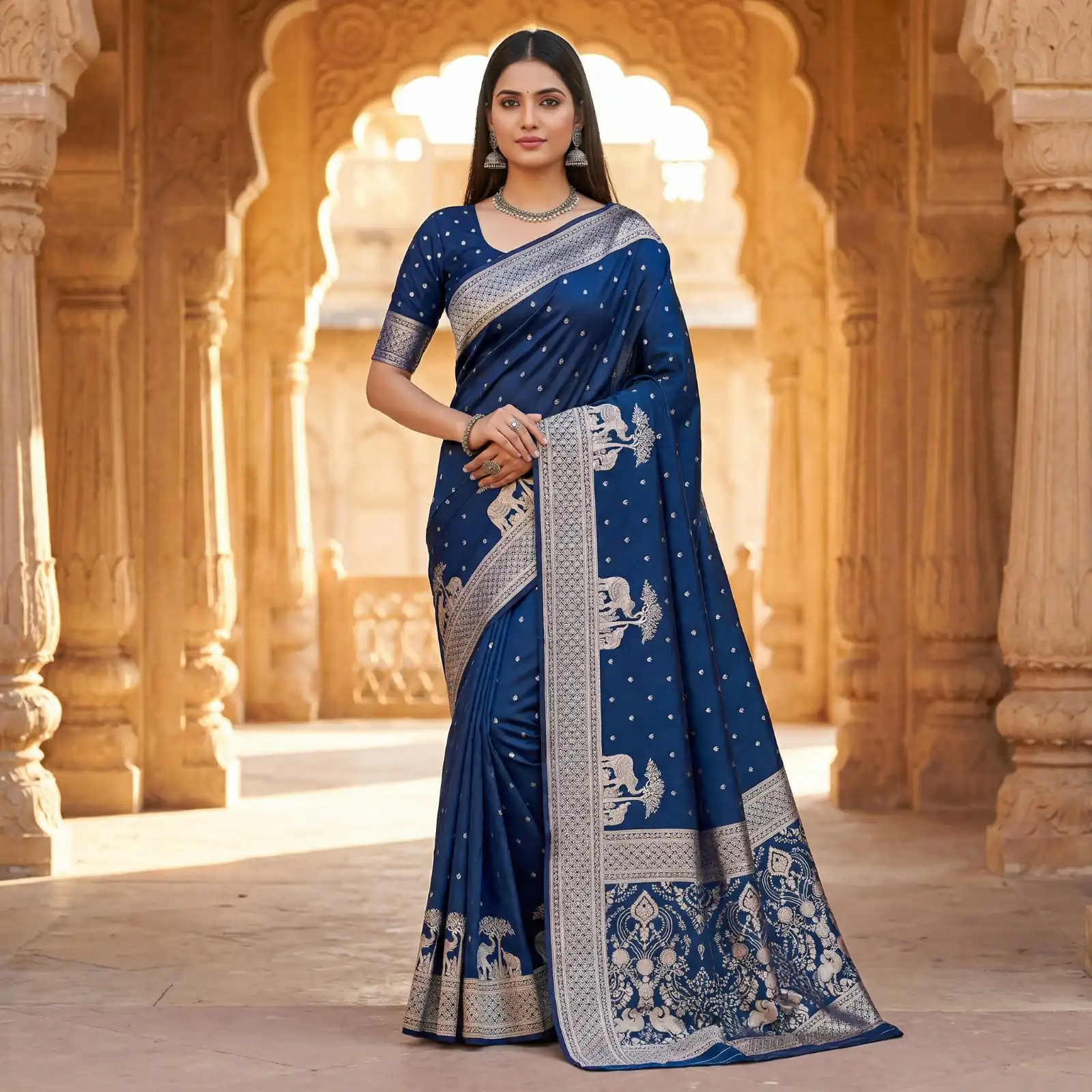 Navy Blue Pure Banarasi Silk Zari Lace Work Saree | Sarees, Bollywood Sarees, Creative Sarees, Designer Sarees, Embroidered Sarees, Ethnic Saree, Modern Digital sarees, Party Wear Sarees