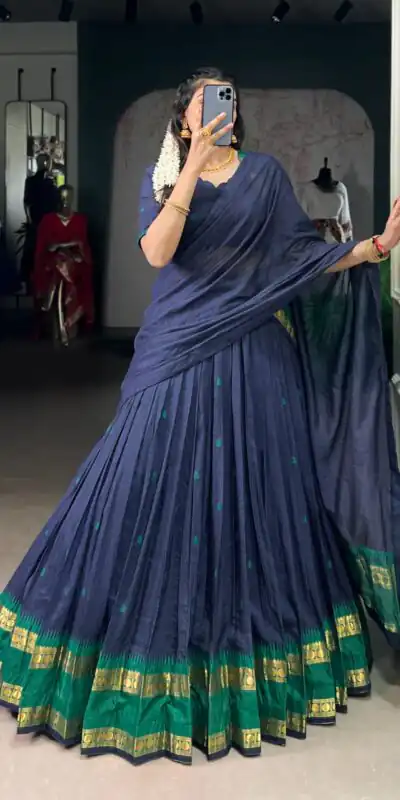 Navy Blue Pure Chanderi Zari Work Lehenga Choli | Lehenga, Bollywood Lehenga, Creative Lehenga, Designer Lehenga, Embroidered Lehenga, Party Wear Lehenga