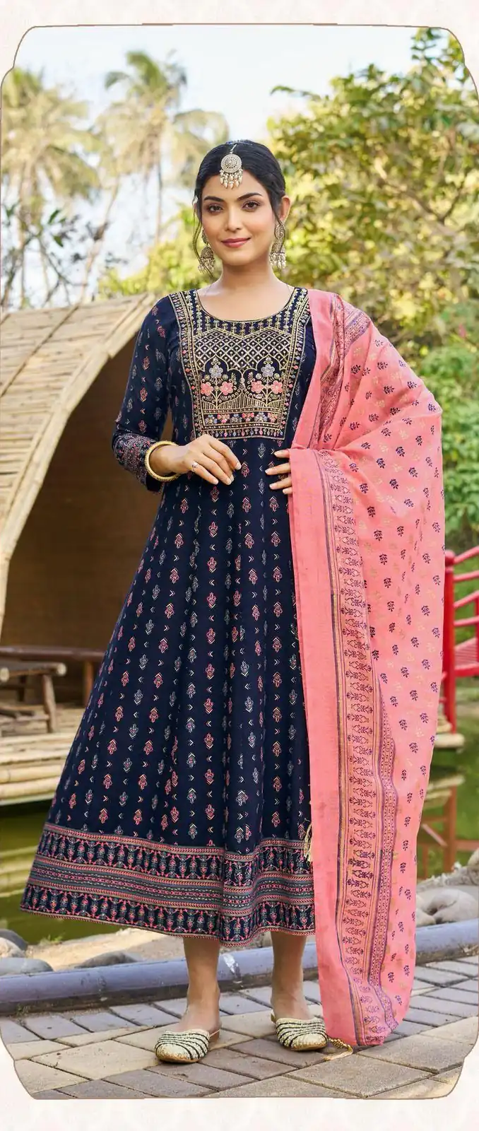 Navy Blue Rayon Embroidery Work Gown | Gowns, Bollywood Gowns, Creative Gowns, Designer Gowns, Embroidered Gowns, Party Wear Gowns