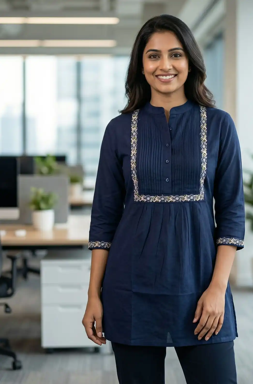 Navy Blue Rayon Multi Embroidery Work Kurti | Kurti, Bollywood Kurti, Creative Kurtis, Designer Kurti, Party Wear Kurti, Selfie Kurti