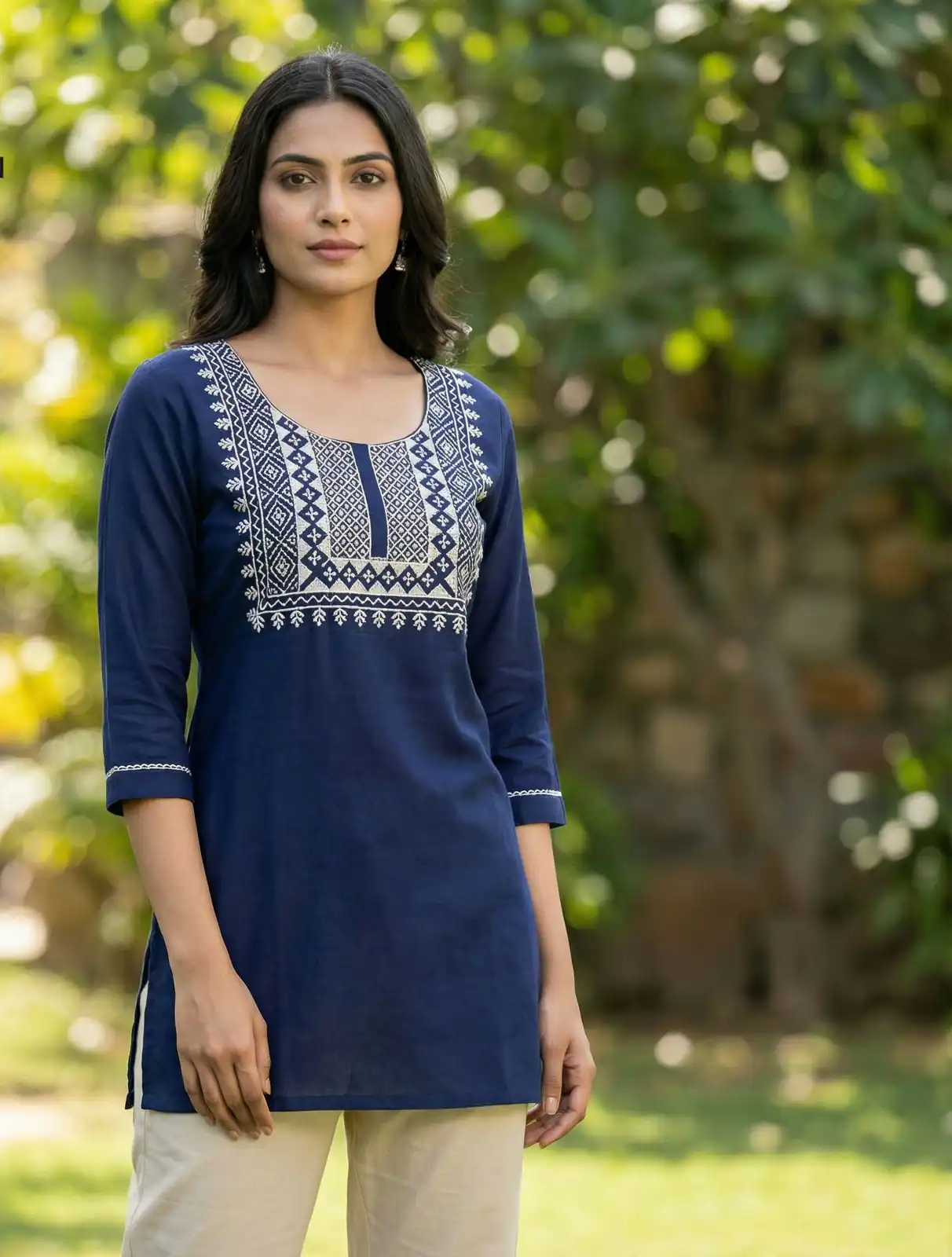 Navy Blue Rayon Thread Work Kurti | Kurti, Bollywood Kurti, Creative Kurtis, Designer Kurti, Party Wear Kurti, Selfie Kurti