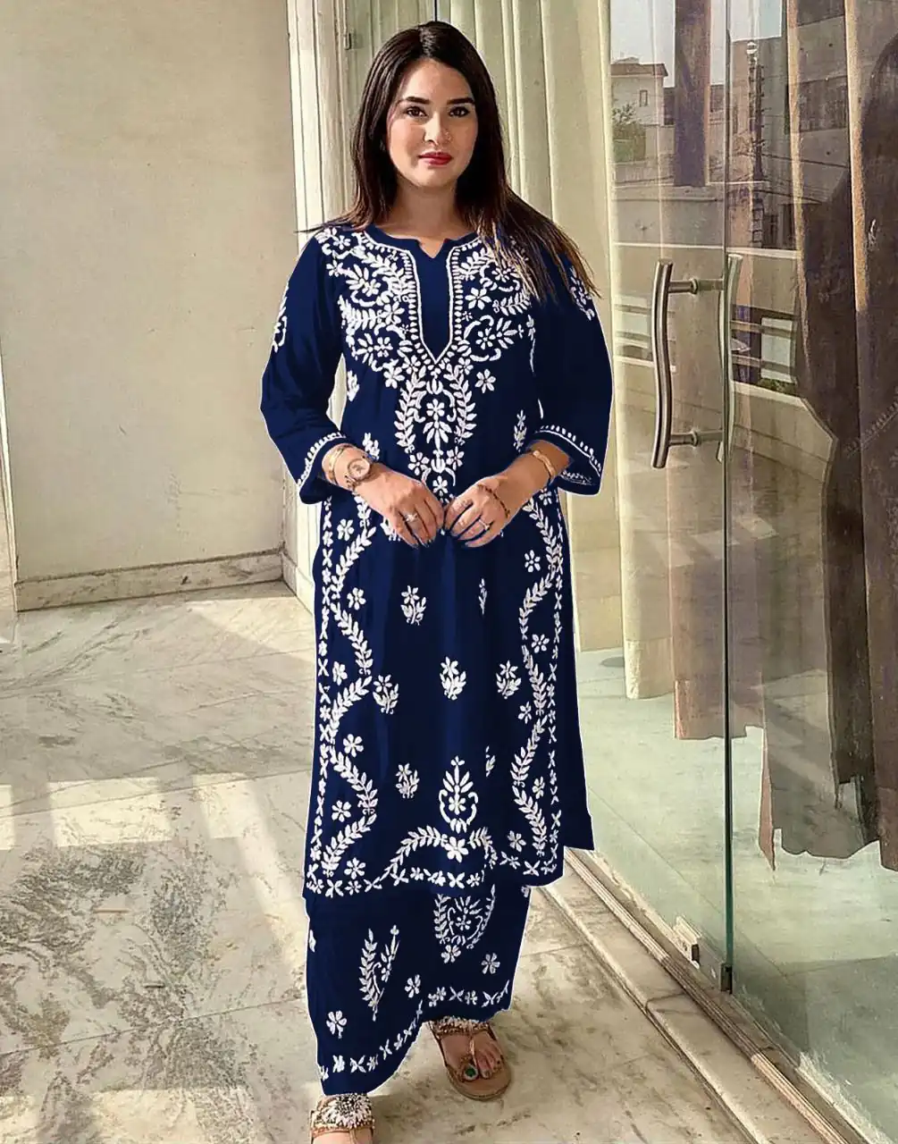 Navy Blue Rayon Wid Lakhnavi Style Work Kurti | Kurti, Bollywood Kurti, Creative Kurtis, Designer Kurti, Party Wear Kurti, Selfie Kurti