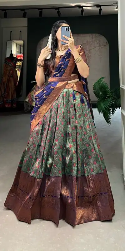 Navy Blue Silk Jacquard Zari Weaving Work Lehenga Choli | Lehenga, Bollywood Lehenga, Creative Lehenga, Designer Lehenga, Embroidered Lehenga, Party Wear Lehenga