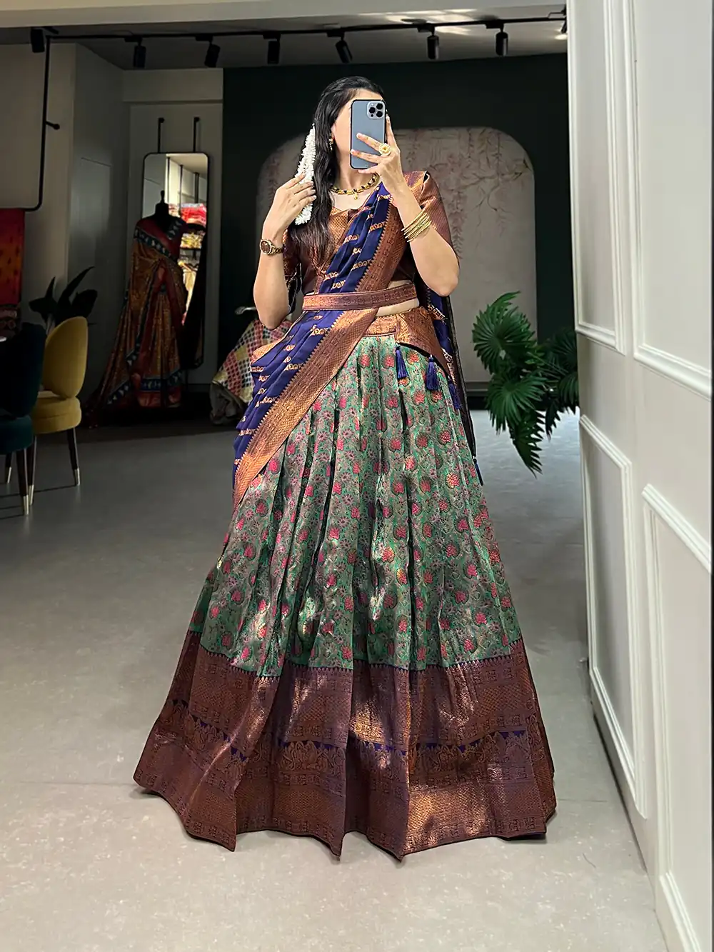 Navy Blue Silk Jacquard Zari Weaving Work Lehenga Choli | Lehenga, Bollywood Lehenga, Creative Lehenga, Designer Lehenga, Embroidered Lehenga, Party Wear Lehenga
