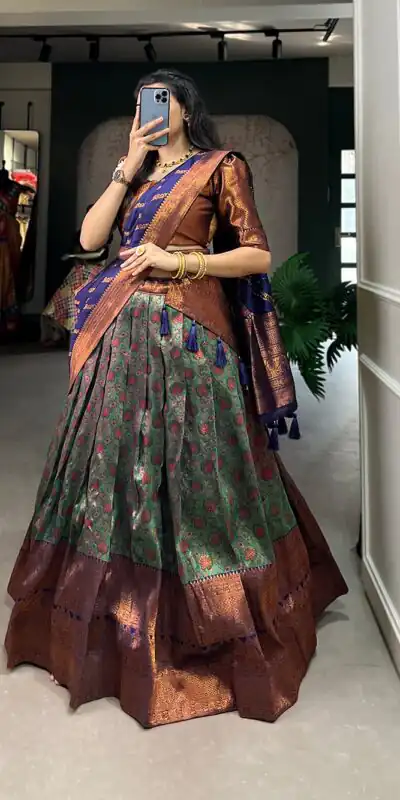 Navy Blue Silk Jacquard Zari Weaving Work Lehenga Choli | Lehenga, Bollywood Lehenga, Creative Lehenga, Designer Lehenga, Embroidered Lehenga, Party Wear Lehenga