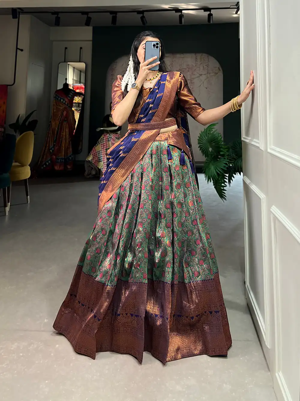 Navy Blue Silk Jacquard Zari Weaving Work Lehenga Choli | Lehenga, Bollywood Lehenga, Creative Lehenga, Designer Lehenga, Embroidered Lehenga, Party Wear Lehenga