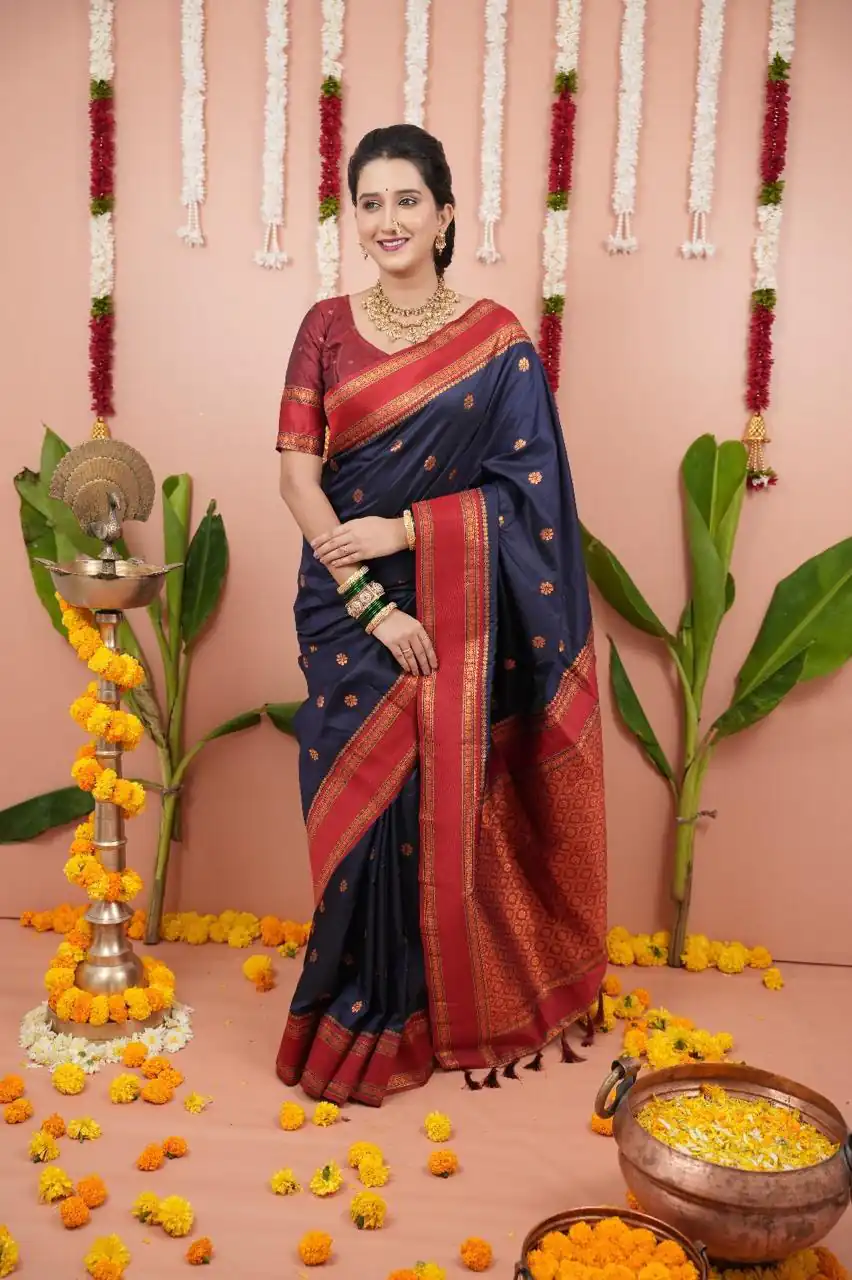 Navy Blue Silk Paithni Weaving Zari Work Saree | Sarees, Bollywood Sarees, Creative Sarees, Designer Sarees, Embroidered Sarees, Ethnic Saree, Modern Digital sarees, Party Wear Sarees