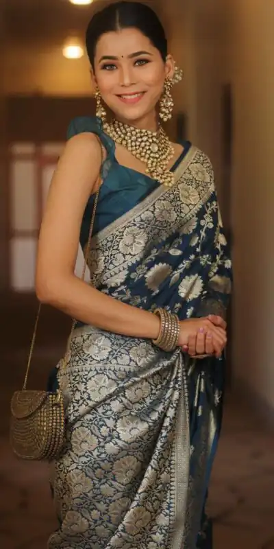 Navy Blue Soft Lichi Silk All Over Work Saree | Sarees, Bollywood Sarees, Creative Sarees, Designer Sarees, Embroidered Sarees, Ethnic Saree, Modern Digital sarees, Party Wear Sarees