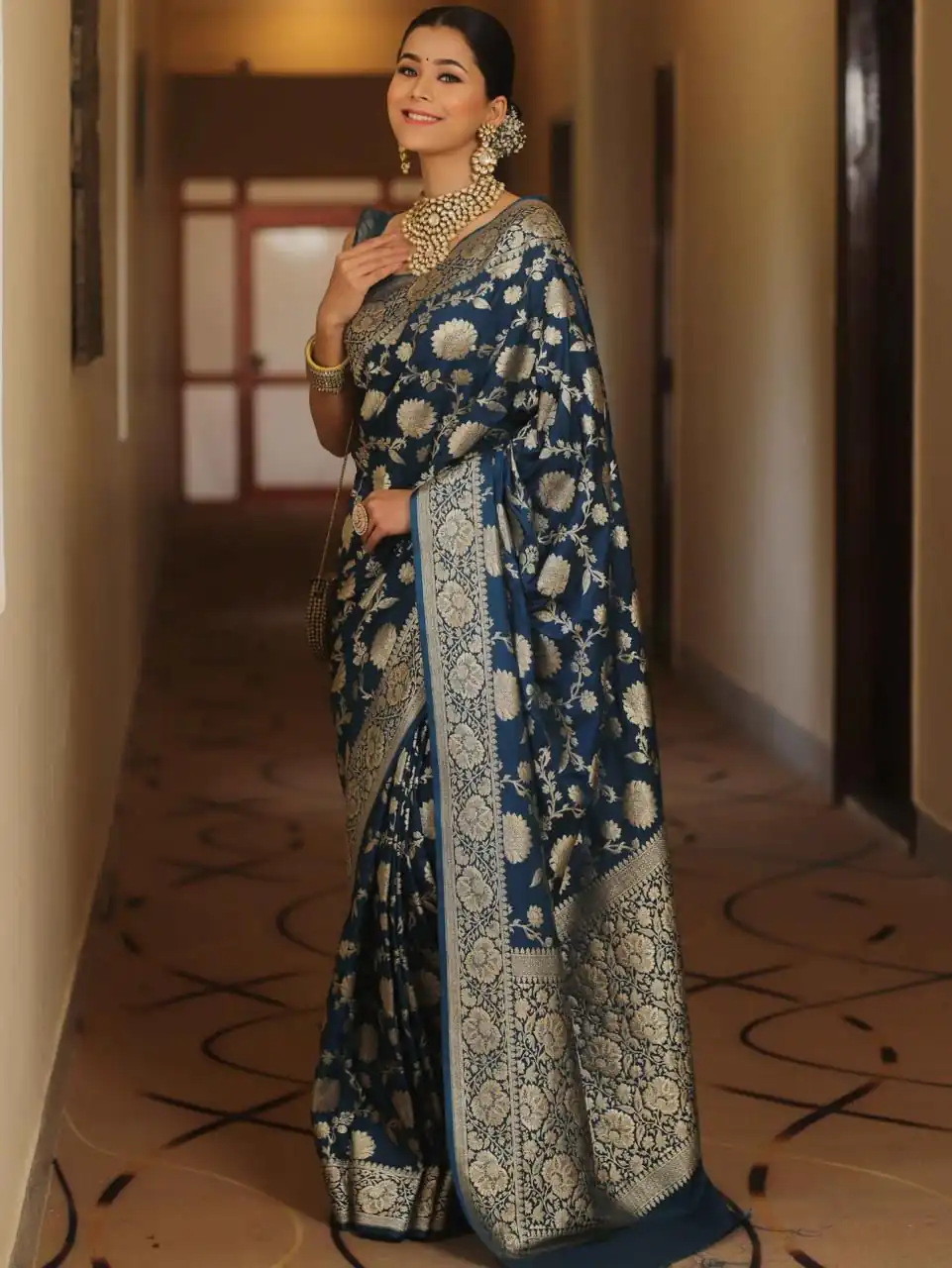 Navy Blue Soft Lichi Silk All Over Work Saree | Sarees, Bollywood Sarees, Creative Sarees, Designer Sarees, Embroidered Sarees, Ethnic Saree, Modern Digital sarees, Party Wear Sarees