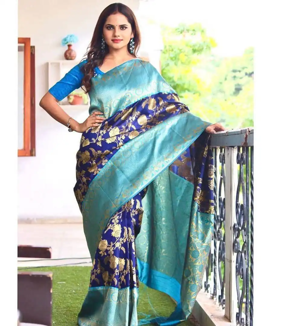 Navy Blue Soft Lichi Silk Border Jacquard Work Saree | Sarees, Bollywood Sarees, Creative Sarees, Designer Sarees, Embroidered Sarees, Ethnic Saree, Modern Digital sarees, Party Wear Sarees
