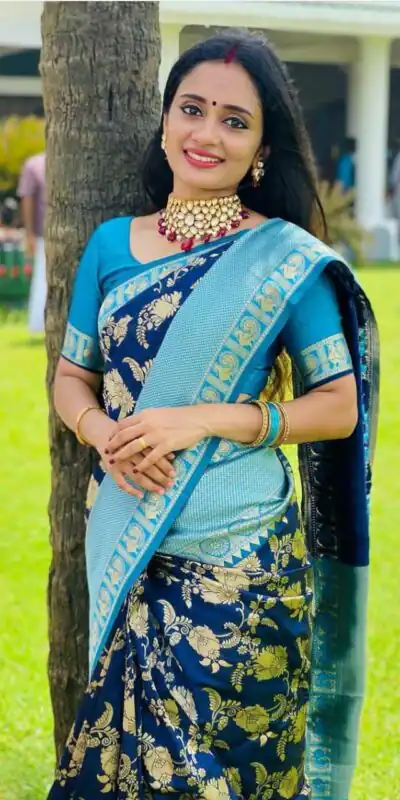Navy Blue Soft Lichi Silk Border Jacquard Work Saree | Sarees, Bollywood Sarees, Creative Sarees, Designer Sarees, Embroidered Sarees, Ethnic Saree, Modern Digital sarees, Party Wear Sarees