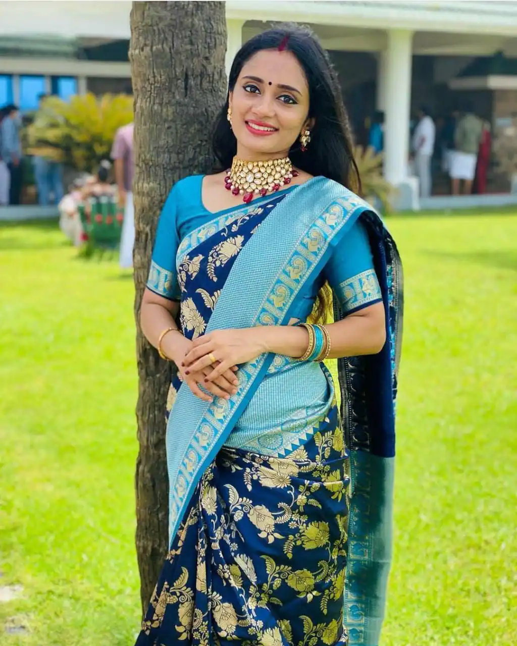 Navy Blue Soft Lichi Silk Border Jacquard Work Saree | Sarees, Bollywood Sarees, Creative Sarees, Designer Sarees, Embroidered Sarees, Ethnic Saree, Modern Digital sarees, Party Wear Sarees