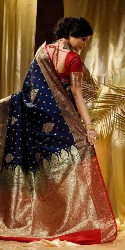 Navy Blue Soft Lichi Silk Border Work Saree | Sarees, Bollywood Sarees, Creative Sarees, Designer Sarees, Embroidered Sarees, Ethnic Saree, Modern Digital sarees, Party Wear Sarees