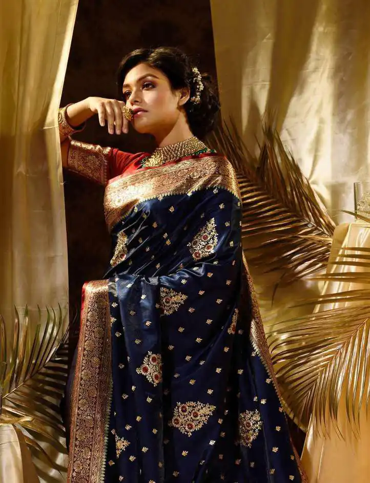 Navy Blue Soft Lichi Silk Border Work Saree | Sarees, Bollywood Sarees, Creative Sarees, Designer Sarees, Embroidered Sarees, Ethnic Saree, Modern Digital sarees, Party Wear Sarees