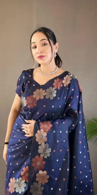 Navy Blue Soft Lichi Silk Cloth With Lace Saree | Sarees, Bollywood Sarees, Creative Sarees, Designer Sarees, Embroidered Sarees, Ethnic Saree, Modern Digital sarees, Party Wear Sarees