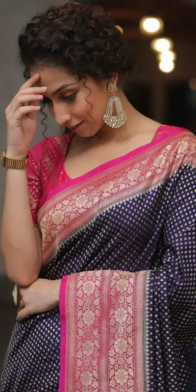 Navy Blue Soft Lichi Silk Jacquard Rich Pallu Saree | Sarees, Bollywood Sarees, Creative Sarees, Designer Sarees, Embroidered Sarees, Ethnic Saree, Modern Digital sarees, Party Wear Sarees