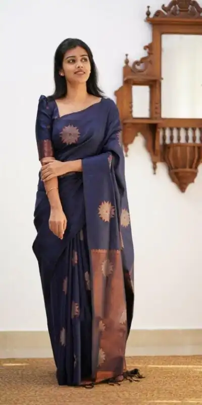 Navy Blue Soft Lichi Silk Jacquard Saree | Sarees, Bollywood Sarees, Creative Sarees, Designer Sarees, Embroidered Sarees, Ethnic Saree, Modern Digital sarees, Party Wear Sarees